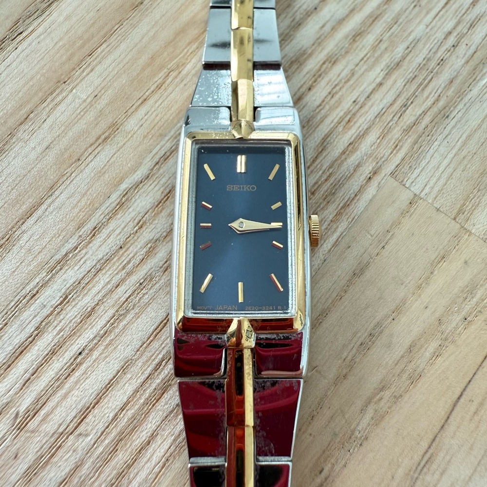 Seiko ladies blue rectangular dial two toned watch NEW BATTERY